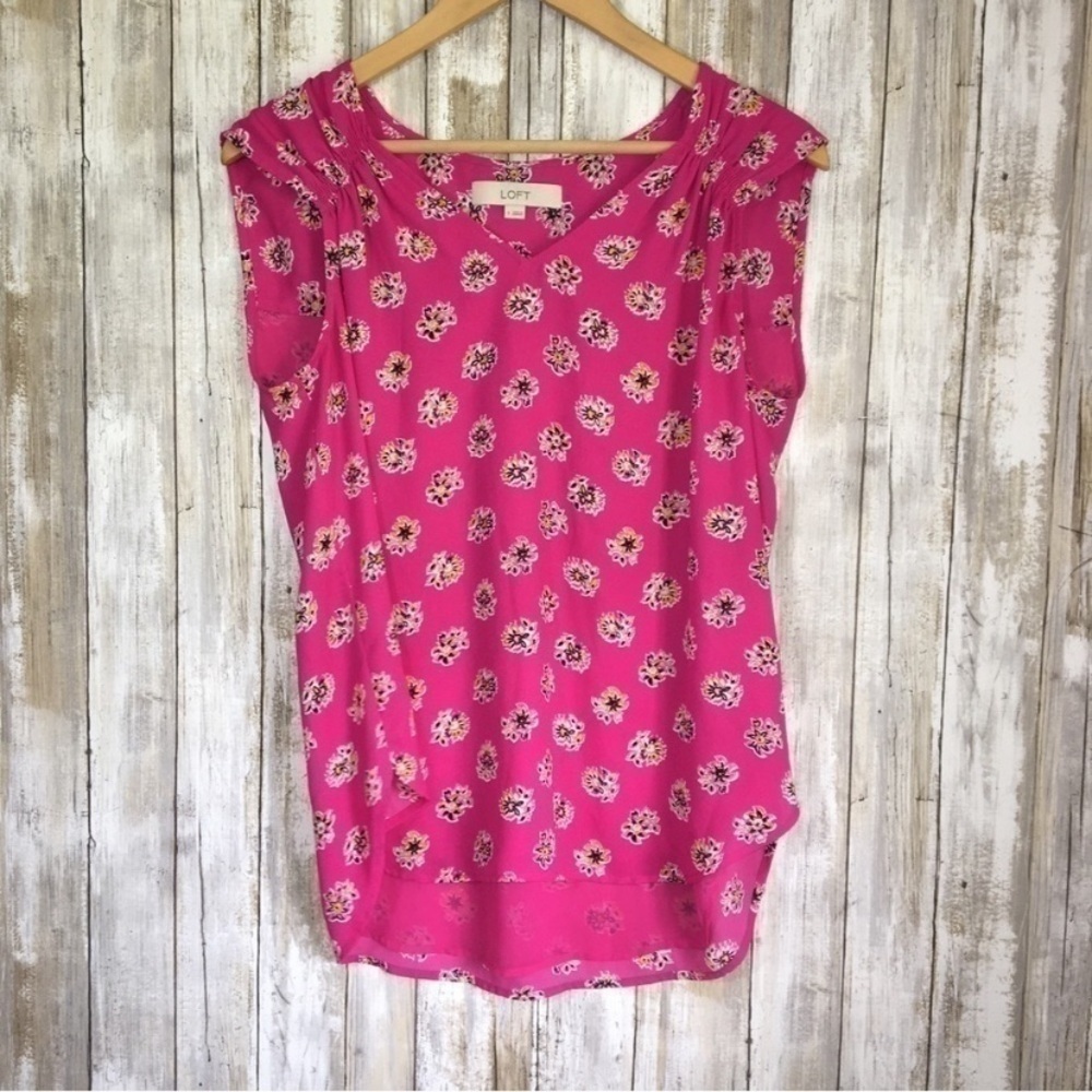 Loft Pink Floral Sleeveless Blouse - Picture 3 of 5